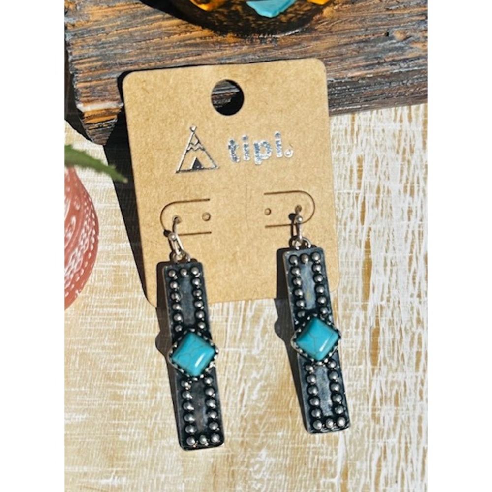 Tipi Turquoise Silver Tone Western Earrings Dangle Drop Fashion Jewelry Boho